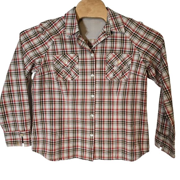 Pendleton Button Up Long Sleeve Shirt Size Large Women's Tan Red Plaid - Picture 2 of 5